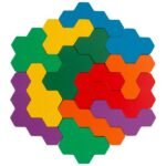 Forma gjashtëkëndëshe shumëngjyrëshe prej druri për puzzle