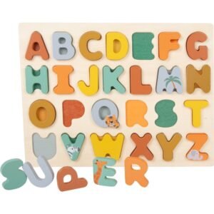 Puzzle alfabeti prej druri për fëmijë me shkronja shumëngjyrëshe