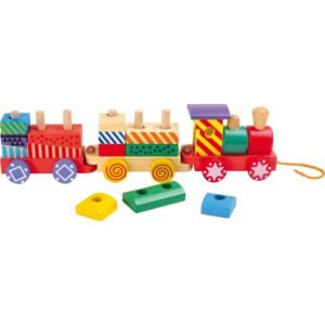 tren druri per femije me forma gjeometrike dhe ngjyra te ndryshme