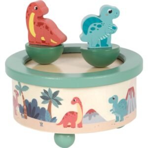 Kuti muzikore për fëmijë Dino prej druri me figura dinosaurësh