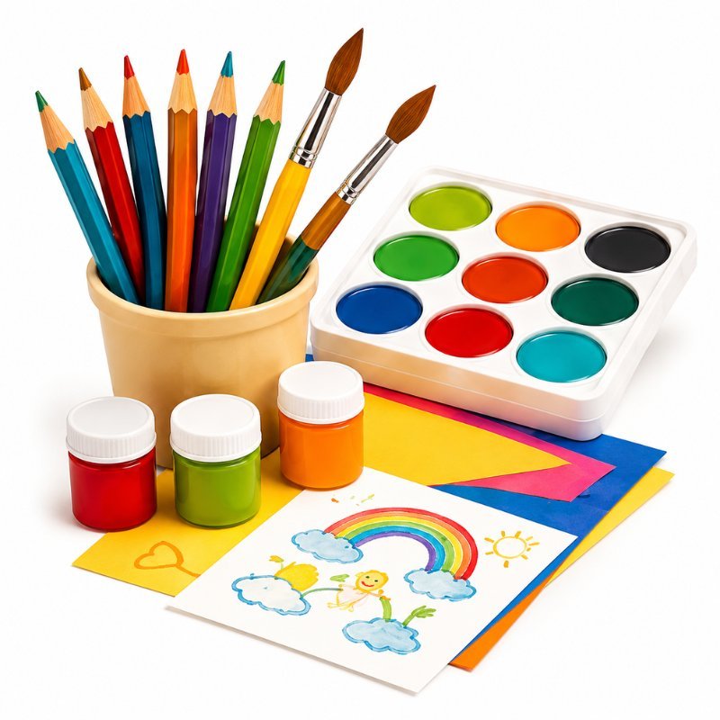 Set kreativ për fëmijë me bojëra, lapsa dhe materiale arti