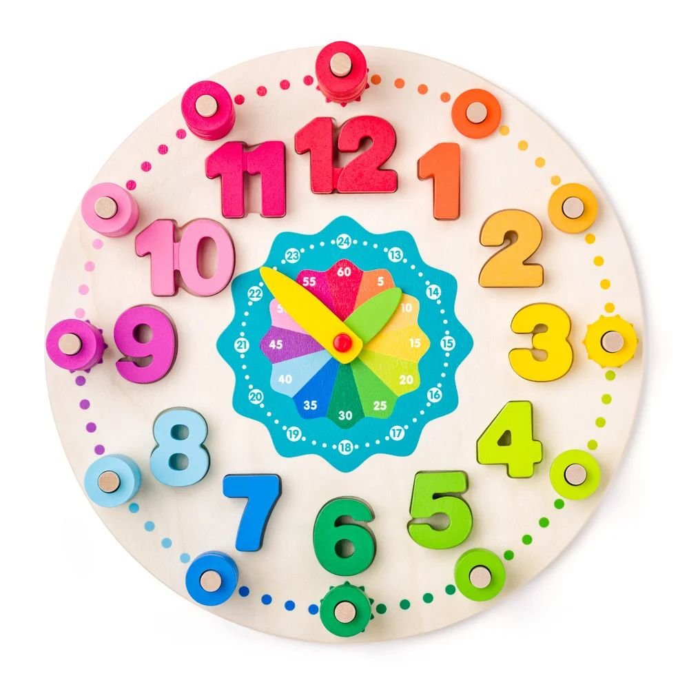 Orë Montessori prej druri me numra dhe akrepa lëvizës