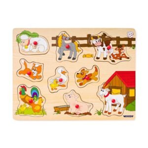 Puzzle prej druri me kafshë të fermës për fëmijë