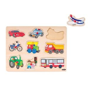 Tabelë puzzle prej druri me mjete transporti