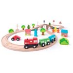 Set treni prej druri me shina për fëmijë