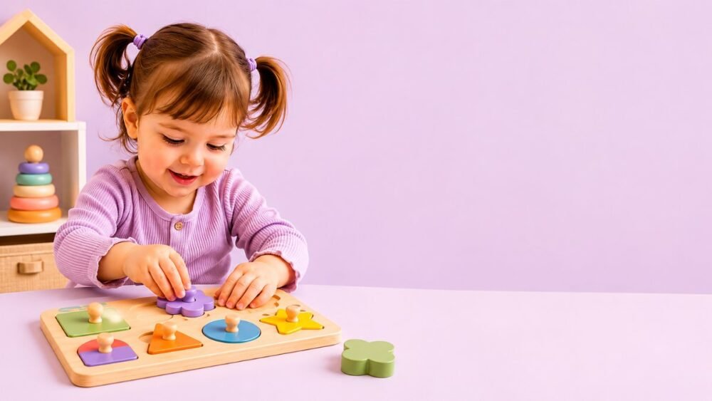 Fëmijë 2–3 vjeç duke luajtur me puzzle edukativ
