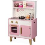 Kuzhinë prej druri Candy Chic Janod me pianurë, furrë, mikrovalë dhe lavaman inox.