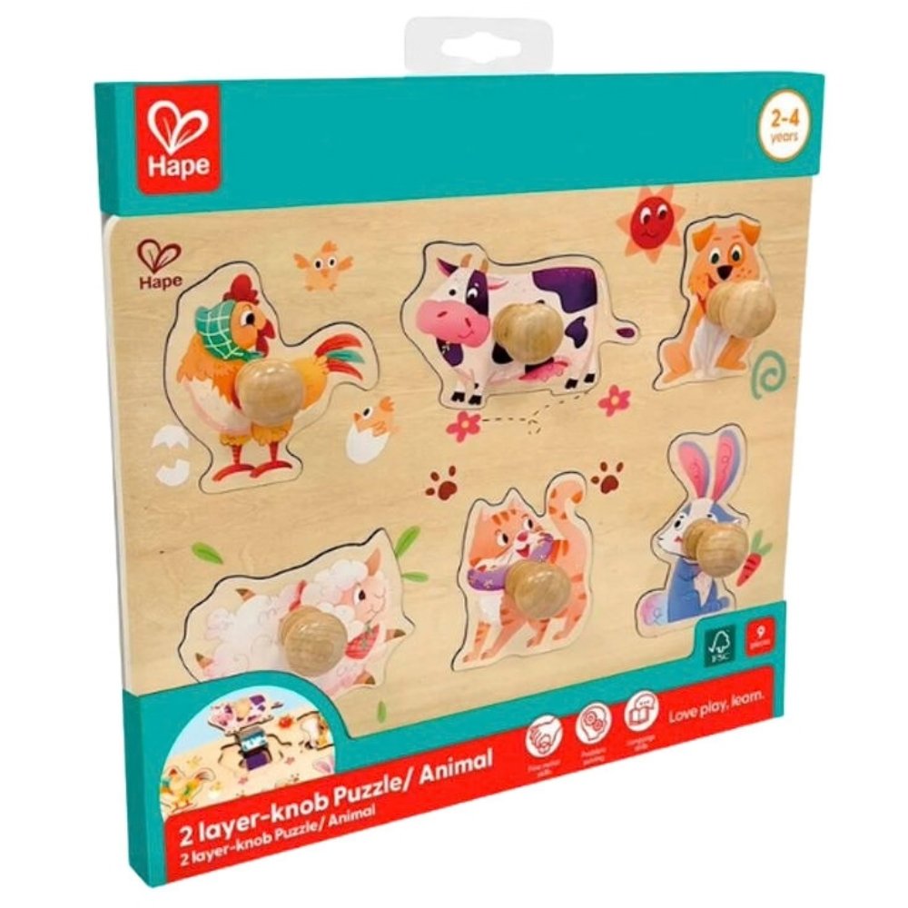 Paketimi i puzzle druri me kafshët e fermës - 2 shtresa