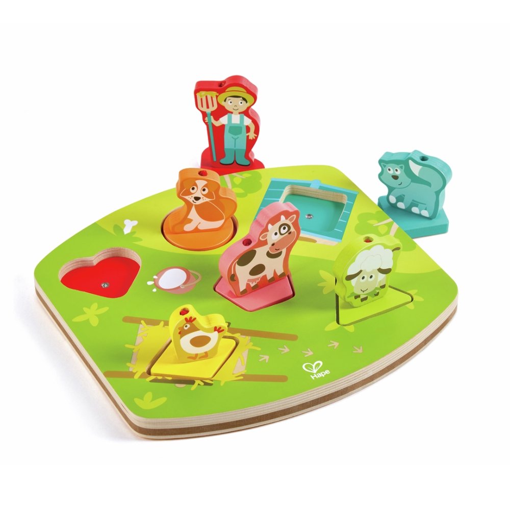 Puzzle druri me tingujt e kafshëve të fermës Hape