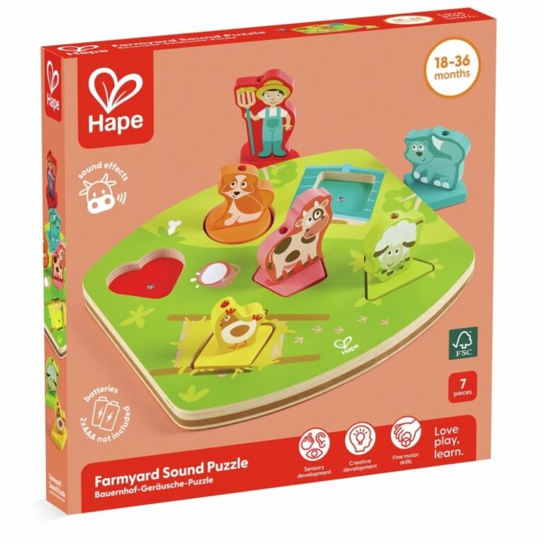 Puzzle druri me tingujt e kafshëve të fermës – 7 pjesë