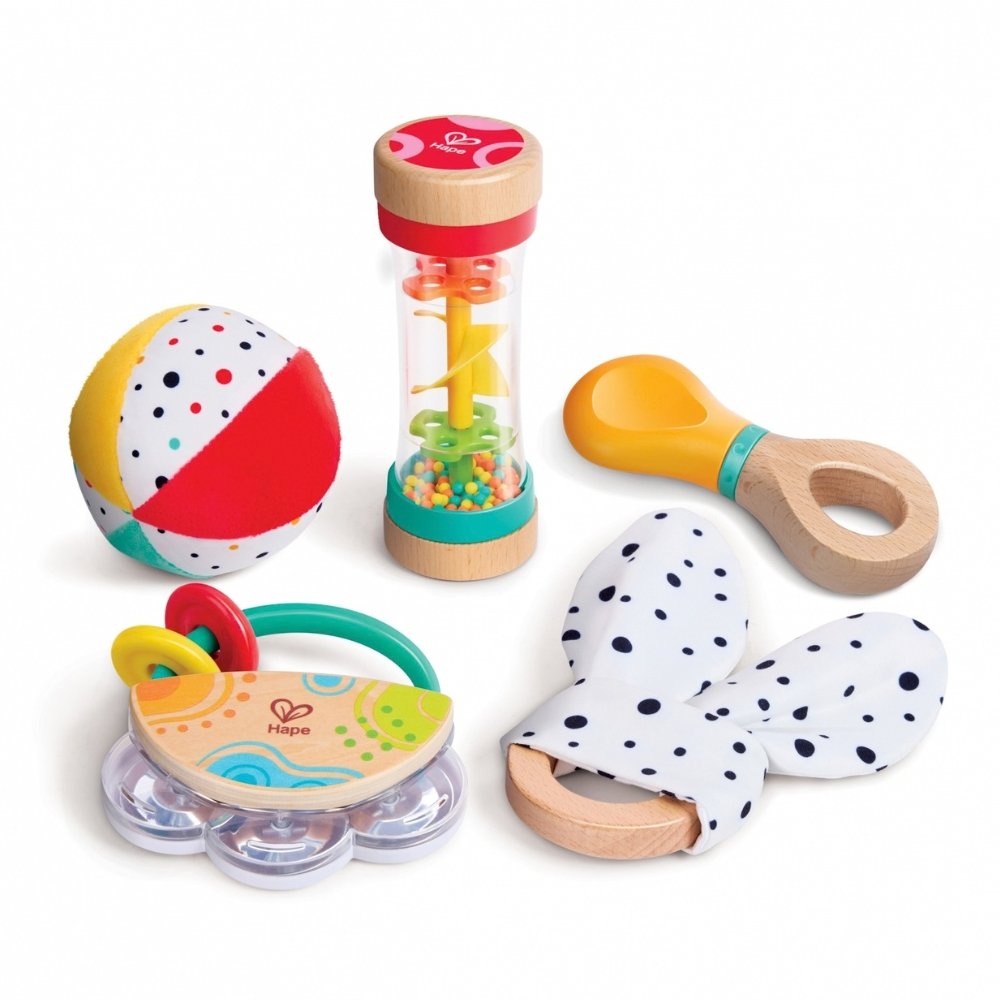 Set lodrash sensoriale për bebe Hape 5 në 1