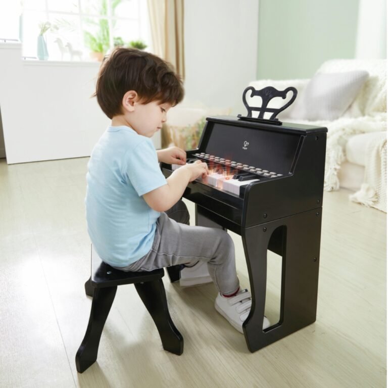 Piano elektrike prej druri me karrige – 25 taste me dritë – E zezë thumbnail 2
