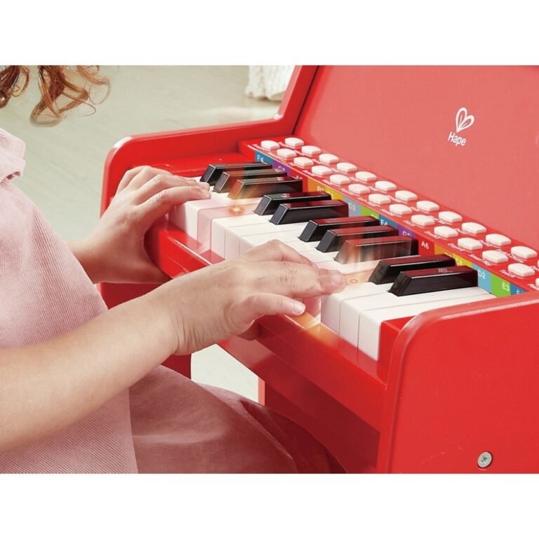 Piano elektrike prej druri me karrige – 25 taste me dritë – E kuqe thumbnail 5