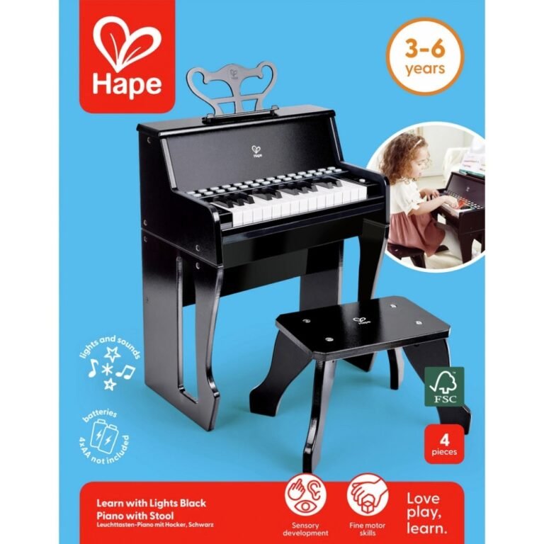Piano elektrike prej druri me karrige – 25 taste me dritë – E zezë thumbnail 5