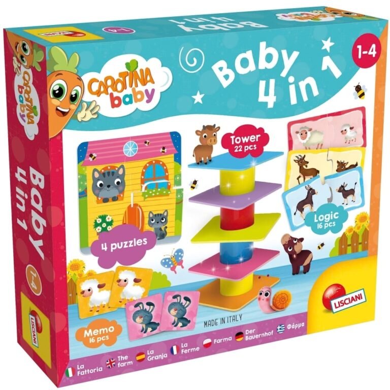 Set lojërash edukative 4 në 1 për fëmijë – Puzzle, memorie, logjikë dhe kullë