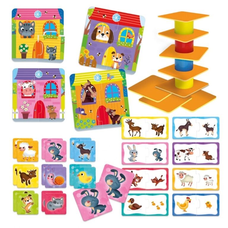 Set lojërash edukative 4 në 1 për fëmijë – Puzzle, memorie, logjikë dhe kullë thumbnail 2